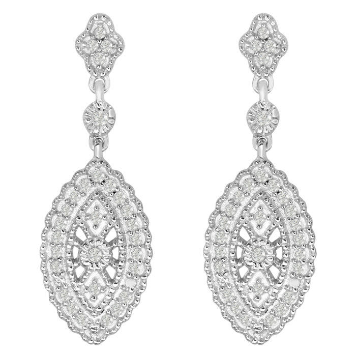 1/3ct Marquise Shaped Diamond Dangle Earrings
