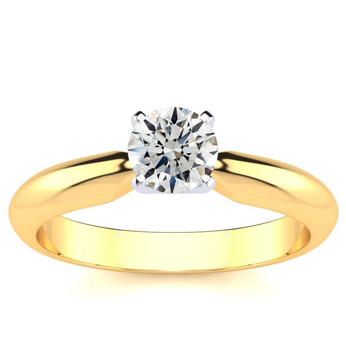Round Engagement Rings, 1/2 Carat Diamond Engagement Ring Crafted In 14K Yellow Gold