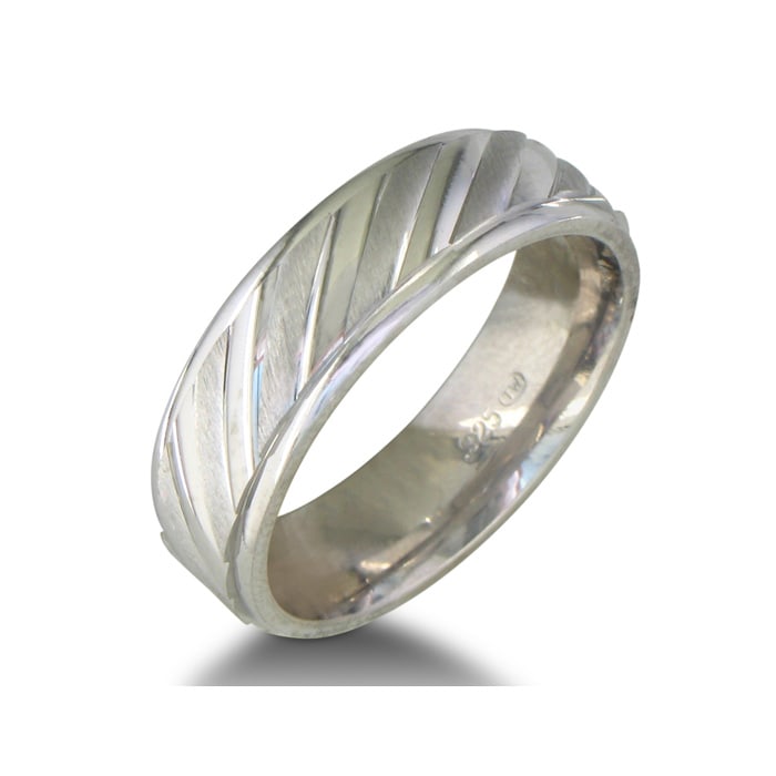 Mens and Womens Fluted Silver 6.5mm Wedding Band Ring, Size 4 to 14.