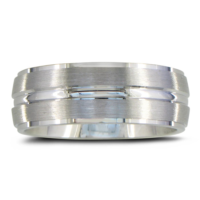 Mens and Womens Five Row Silver Wide 8mm Wedding Band Ring