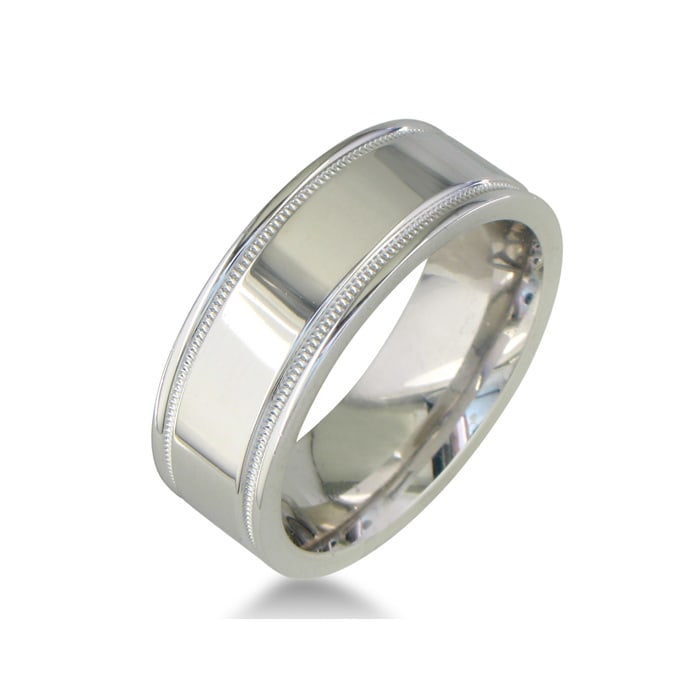 Mens and Womens High Polish and Milgrain Silver Wide 8mm Wedding Band