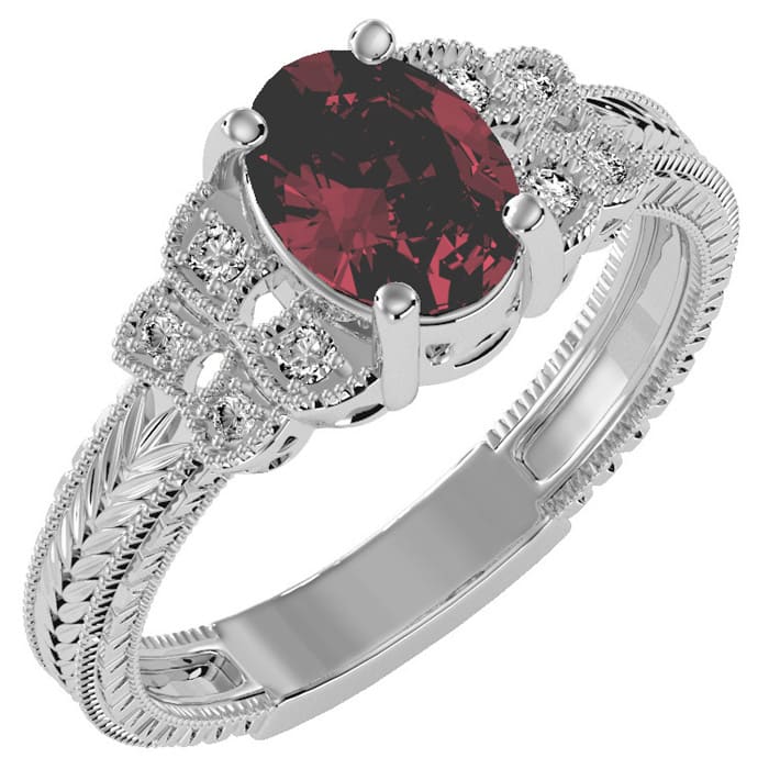 1 1/2 Carat Oval Shape Ruby and Diamond Ring In 10 Karat White Gold