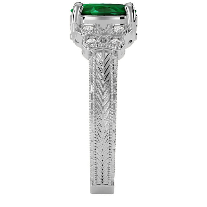 1 1/4 Carat Oval Shape Emerald and Diamond Ring In 10 Karat White Gold