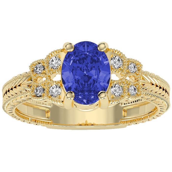 1 1/3 Carat Oval Shape Tanzanite and Diamond Ring In 10 Karat Yellow Gold