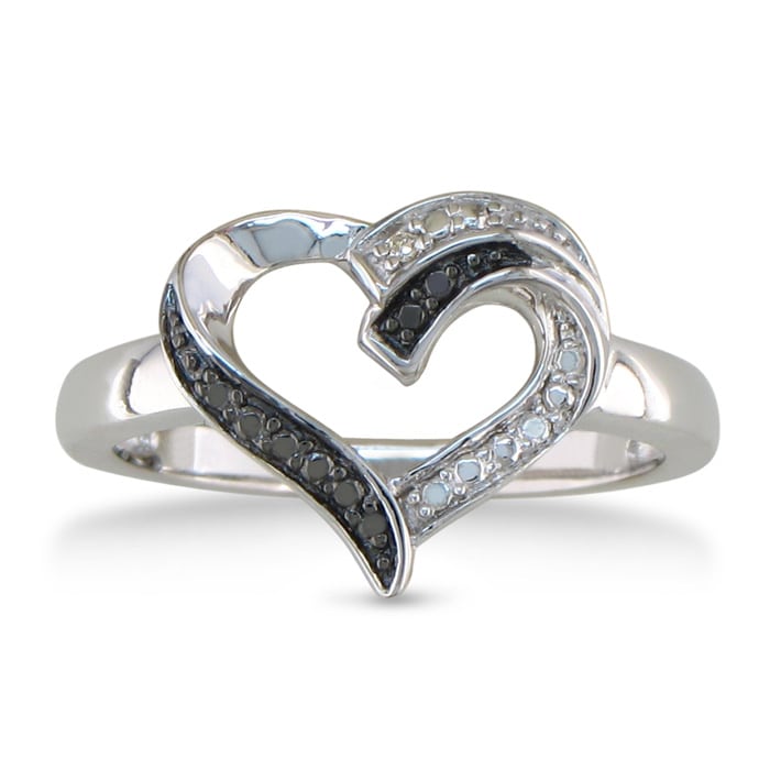 Black and White Diamond Heart Ring SuperJeweler