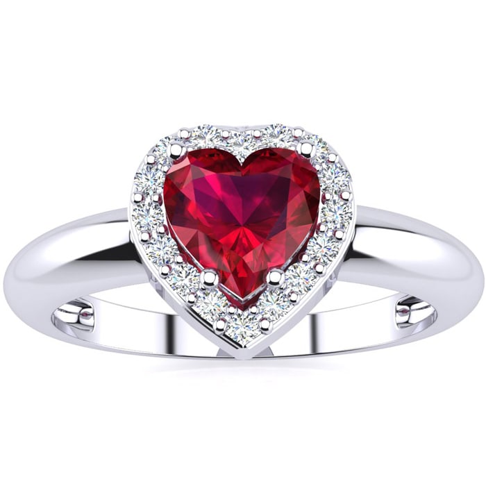 1ct Heart Shaped Created Ruby and Diamond Ring | July Birthstone