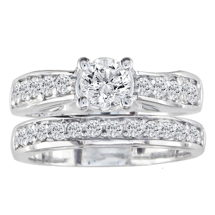 1ct Round Diamond Bridal Set, 14k White Gold