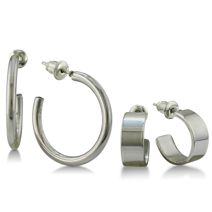 Stainless Steel Unisex Cluster Silver Huggie Hoop Earrings