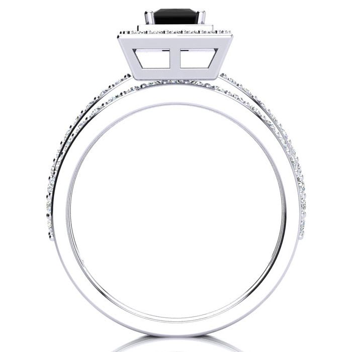 1ct Black and White Princess Cut Diamond Pave Bridal Set, SS