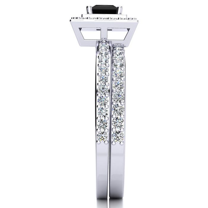 1ct Black and White Princess Cut Diamond Pave Bridal Set, SS