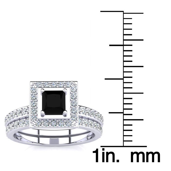 1ct Black and White Princess Cut Diamond Pave Bridal Set, SS