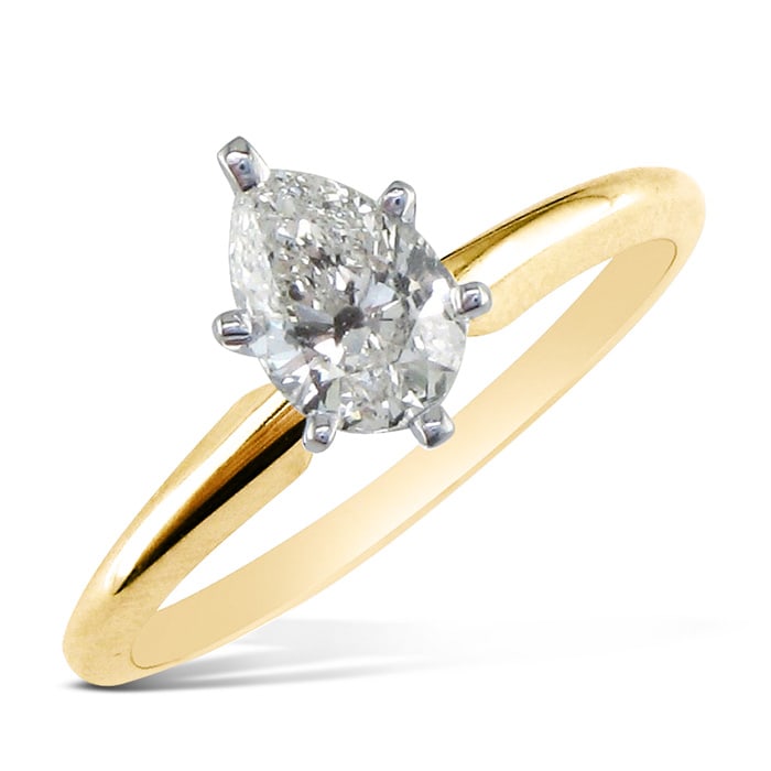 3/4 Carat Pear Shape Diamond Solitaire Ring In 14K Yellow Gold