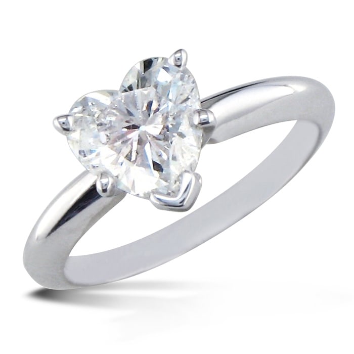 1 Carat Heart Shape Diamond Solitaire Ring In 14K White Gold