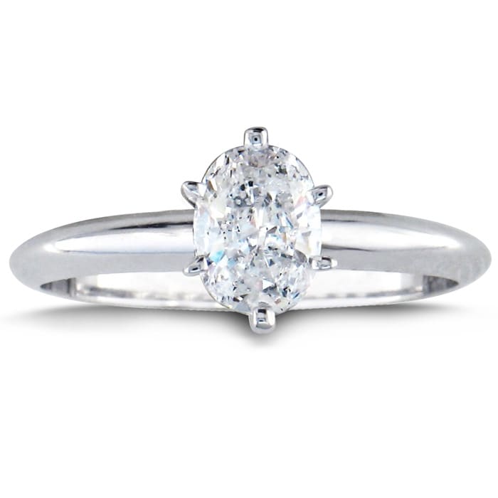 3/4 Carat Oval Shape Diamond Solitaire Ring In 14K White Gold