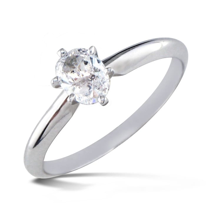 Cheap Engagement Rings, 1/2 Carat Oval Shape Diamond Solitaire Ring In 14K White Gold