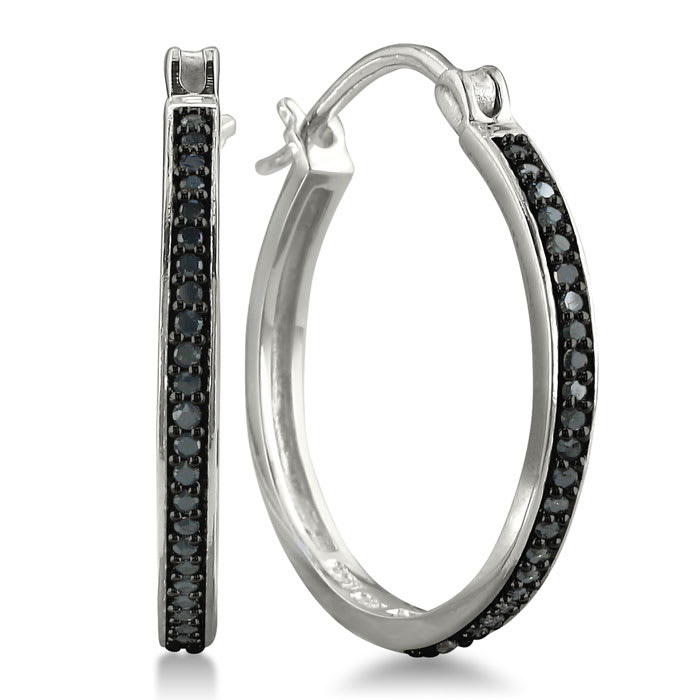 1/4ct Black Diamond Hoop Earrings.  Very Popular Full Hoop!
