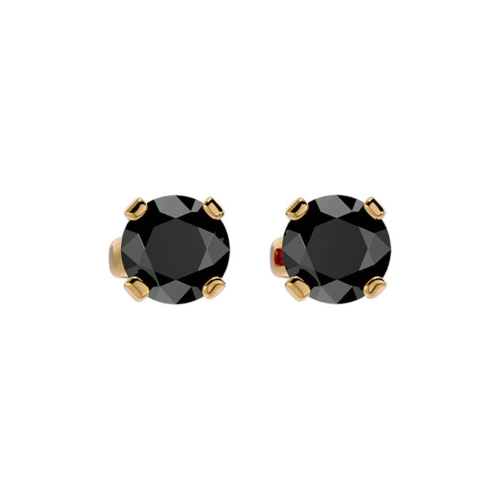 1ct Black Diamond Stud Earrings, 14k Yellow Gold