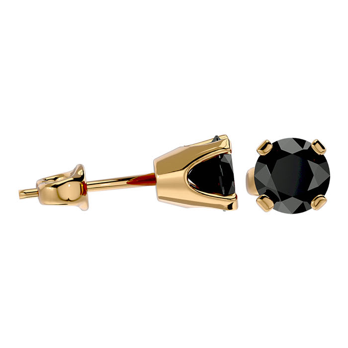 1ct Black Diamond Stud Earrings, 14k Yellow Gold