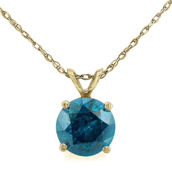 1ct Blue Diamond Solitaire Pendant, 14k Yellow Gold