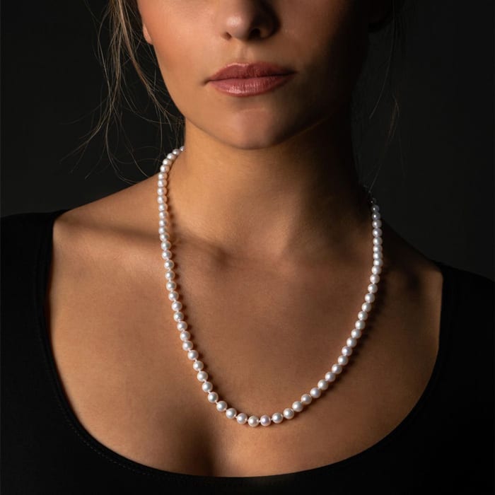 24 inch 7mm AA Pearl Necklace With 14K Yellow Gold Clasp