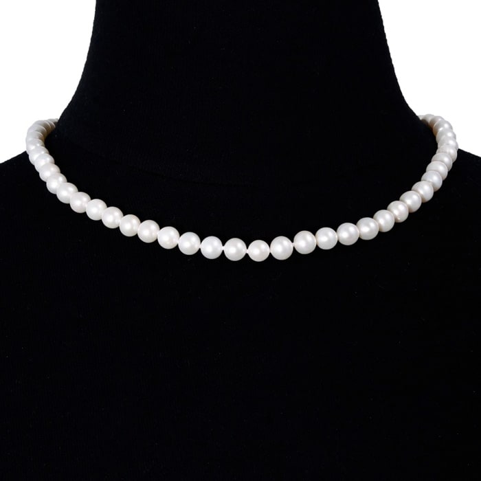 16 inch 7mm AA+ Pearl Necklace With 14K Yellow Gold Clasp