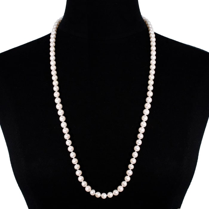 30 inch 8mm AA Pearl Necklace With 14K Yellow Gold Clasp