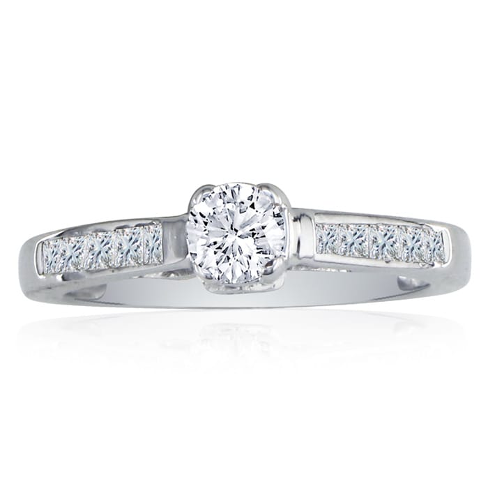 Engagement Rings: Elegant 1ct Round Cut Diamond Engagement Ring in 14k White Gold