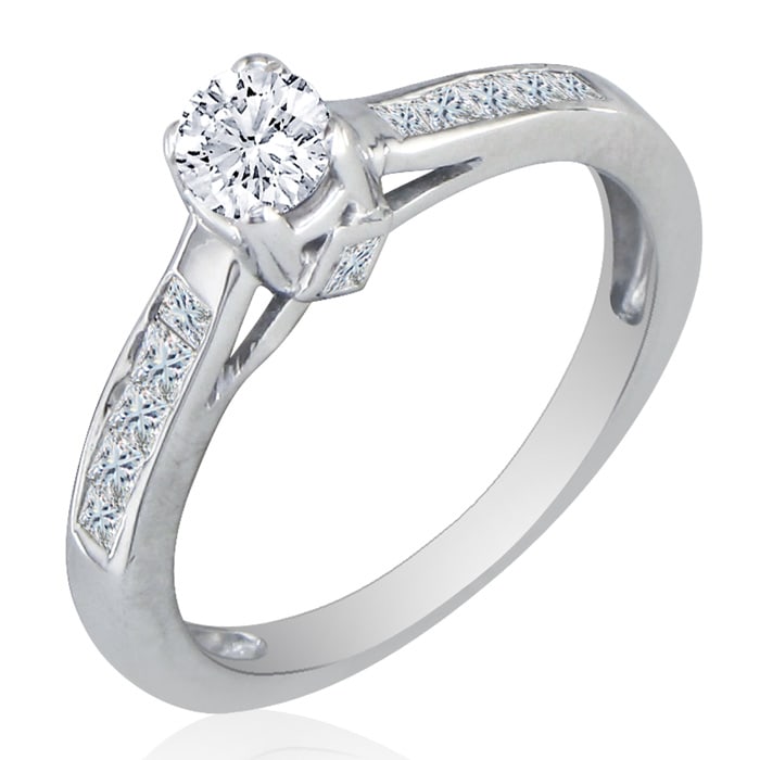Engagement Rings: Elegant 1ct Round Cut Diamond Engagement Ring in 14k White Gold
