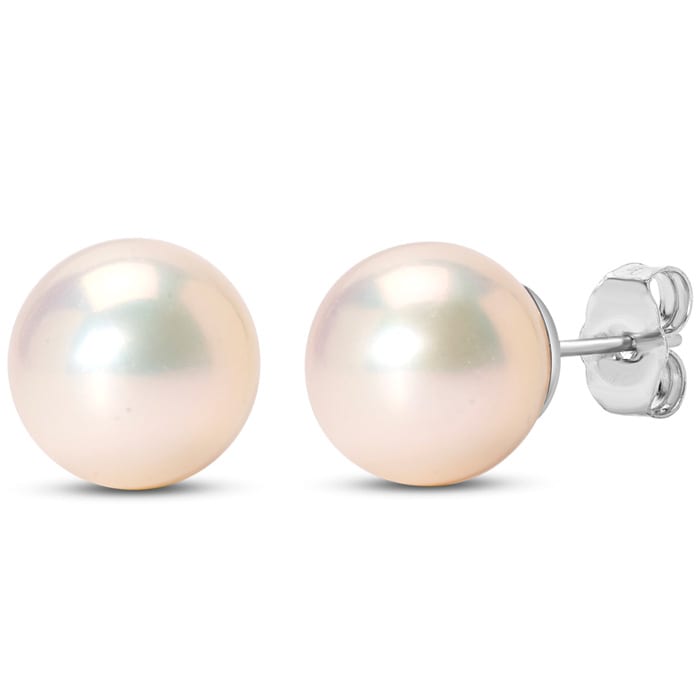 Pearl Stud Earrings With 9mm Cultured Pearls In 14 Karat White Gold