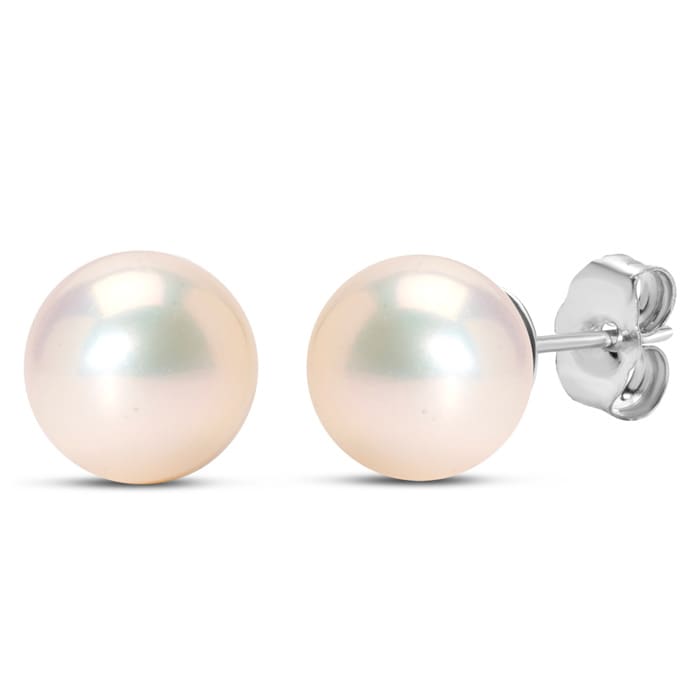 Pearl Stud Earrings With 8mm Cultured Pearls In 14 Karat White Gold