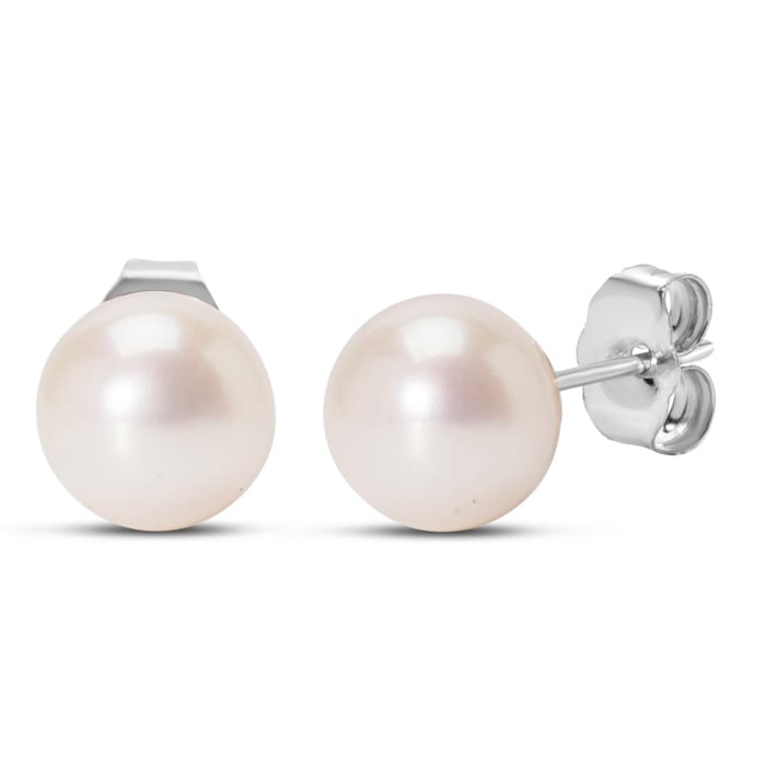 Pearl Stud Earrings With 7mm Cultured Pearls In 14 Karat White Gold
