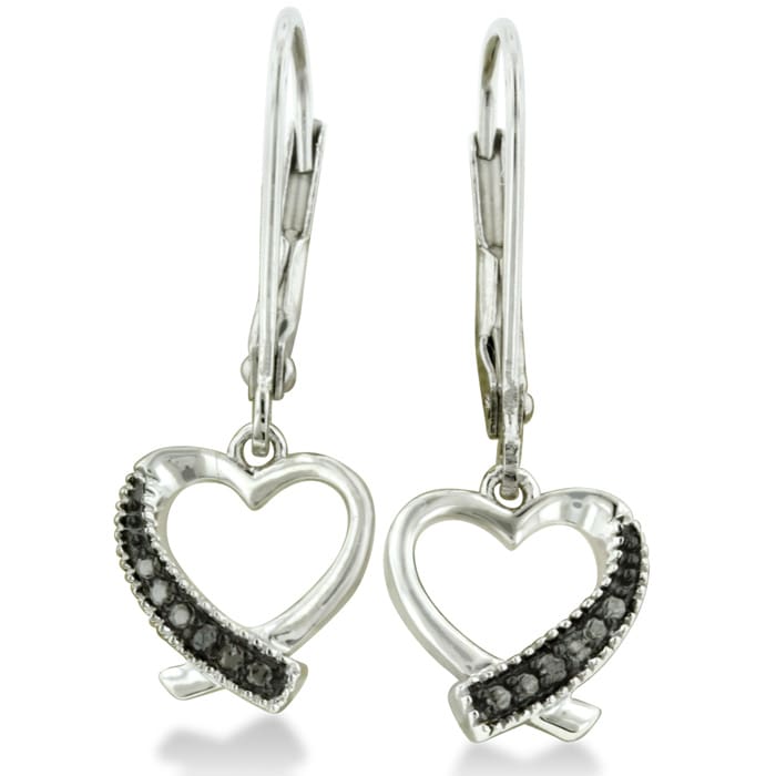 Black Diamond Dangle Heart Earrings
