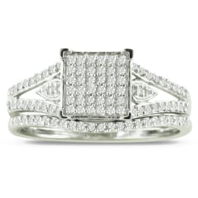 LOWER PRICE--1/3 Carat Total Diamond Weight Micropave Set Bridal Set In Solid Sterling Silver
