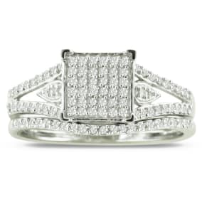 1/3 Carat Total Diamond Weight Micropave Set Bridal Set In Solid Sterling Silver.  Very Pretty
