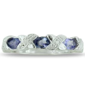 Estate Jewelry 3/4ct Tanzanite And Diamond Ring In Sterling Silver, Size 5