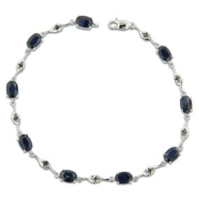Estate Jewelry 6ct Sapphire and Black Diamond Bracelet in Sterling Silver