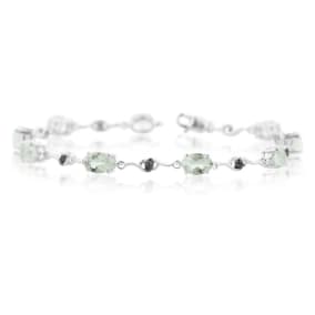 6ct Green Amethyst and Black Diamond Bracelet, 7 inches
