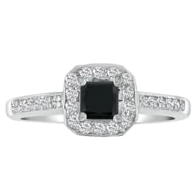 Hansa 1 Carat Princess Black Diamond Engagement Ring in 14k White Gold