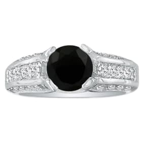 Hansa 1 3/4ct Black Diamond Round Engagement Ring in 18k White Gold, H-I, I2-I3 , Available Ring Sizes 9, 9.5, 10