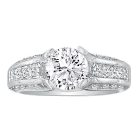 3.66 Carat Natural Round Diamond Engagement Ring in 14k White Gold