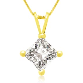 .85ct 14k Yellow Gold Princess Natural Diamond Pendant
