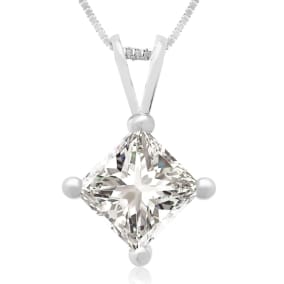 1.00ct 14k White Gold Princess Natural Diamond Pendant