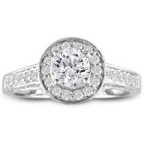 1ct Micropave Natural Diamond Engagement Ring in 14k White Gold