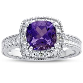 1 Carat Amethyst and Engraved Diamond Ring, Amazing Ring For The Money!