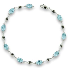Estate Jewelry 6ct Blue Topaz and Black Diamond Bracelet In Sterling Silver, 7 Inches