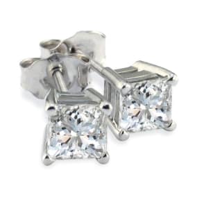 3/4ct Fine Quality Princess Natural Diamond Stud Earrings In Platinum