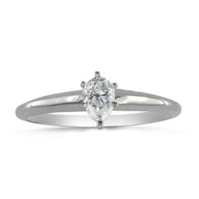 1/4 Carat Natural Pear Shape Diamond Solitaire Ring In 14K White Gold