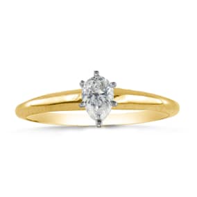 Cheap Engagement Rings, 1/4 Carat Pear Shape Diamond Solitaire Ring In 14K Yellow Gold