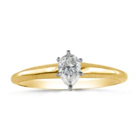 1/4 Carat Natural Pear Shape Diamond Solitaire Ring In 14K Yellow Gold