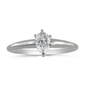 1/3 Carat Natural Pear Shape Diamond Solitaire Ring In 14K White Gold